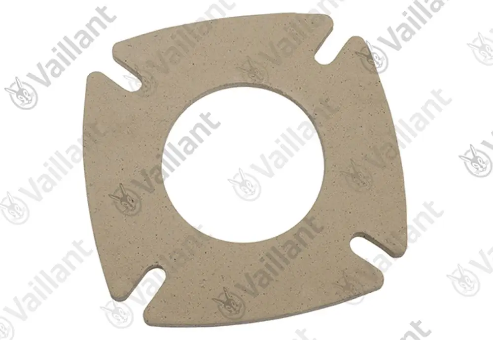 Flanschdichtung in quadratischer Form mit mittigem Loch, aus einem hellen Material, zur Verwendung in Vaillant Heizsystemen.